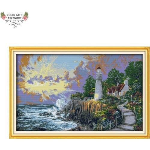 Joy Sunday F650 14CT 11CT Counted and Stamped Home Decoration The Beacon Light Tower Needlework Embroidery DIY Cross Stitch kits
