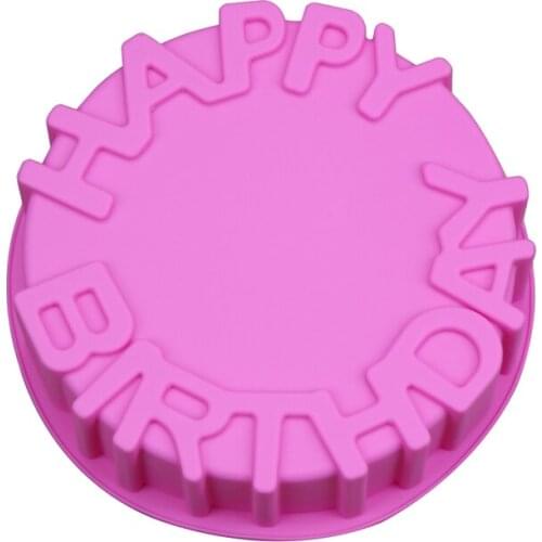 Justdolife 1pc Silicone Cake Mold Big Round Shape Cake Molds Happy Birthday Letter Mould DIY Cake Pan For Cakes Baking Tools