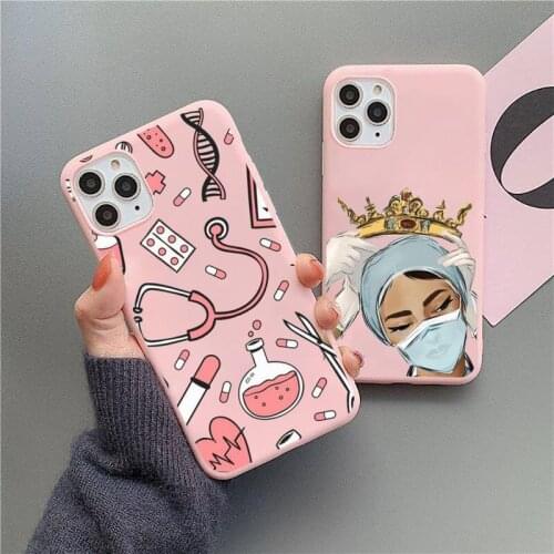 Nurse Medical Medicine Health Heart Phone Case Candy Color Pink for iPhone 11 pro XS MAX 8 7 6 6S Plus X 5S SE 2020 XR
