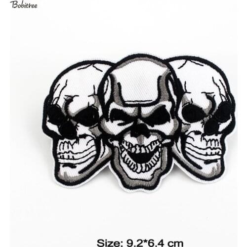 Fashion White Punk Skull Patches Iron on Embroidered Badges for Clothing Handmade Stickers DIY Jacket Jeans Decoration