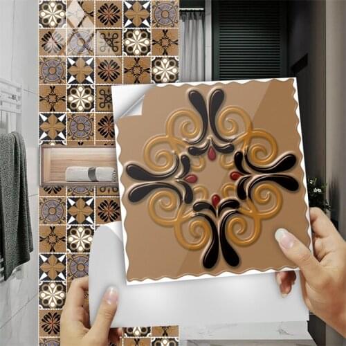 10pcs Brown Black White Contrast Cashew Flower Mosaic Crystal Hard Tile Sticker Kitchen Bathroom Bedroom DIY Design