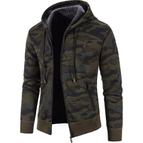 Men Jacket 2021 Coat Hooded Camouflage Warm Cardigan Zipper Men Jacket for Winter 2021 Men Sweater Fleece Cardigan for Winter