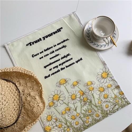 Nordic Ins Cloth Wall HangingTapestry Flower Korean Fabric Hand-drawn Dorm Room Decor Napkin Tapestry Apartment Bohemian Daisy