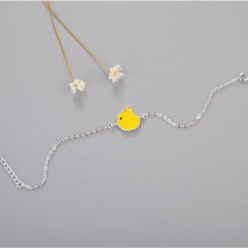 New Fashion Korean Department Of Fresh Art 925 Sterling Silver Jewelry Bracelets Cute Small Yellow Chicken Bracelets SB61