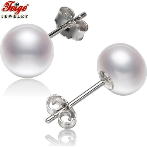Genuine 925 Sterling Silver Stud Earring for Women Gifts 8-9mm White Freshwater Cultured Pearl Earrings Fine Jewelry Wholesale