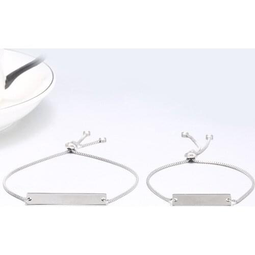 Blank Rectangle Bar Charm Bracelet Stainless Steel Box Chain Bracelets Pulseras Mujer Moda DIY Jewelry 10pcs
