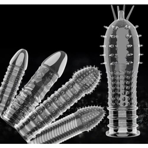 Extension Reusable Condom Clit Massager Penis Sleeve Male Enlargement Time Delay Cover Crystal Clear Condoms Sex Toys For Man