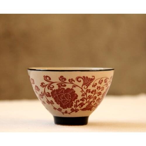 Retro traditional carved craft teacup, ceramic Kungfu tea set, tea cup, single cup, household celadon safflower hat cup NO.YZ81