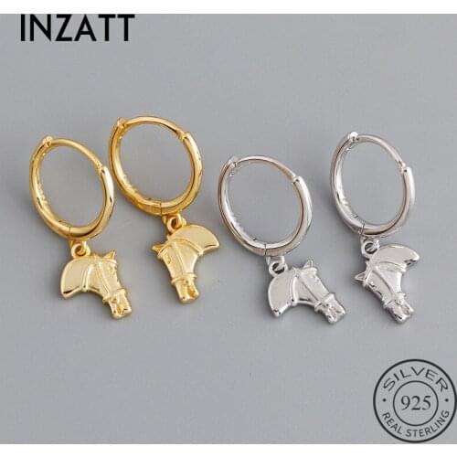 INZATT Real 925 Sterling Silver Horse Hoop Earrings For Fashion Women Hiphop Fine Jewelry 18k Gold Minimalist Animal Accessories