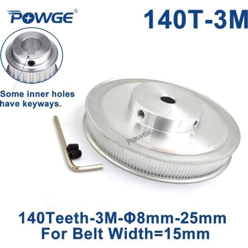 POWGE 140 Teeth HTD 3M Synchronous Pulley Bore 8/10/12/14/15/17/19/20mm for Width 15mm 3M Timing belt HTD3M pulley 140T 140Teeth