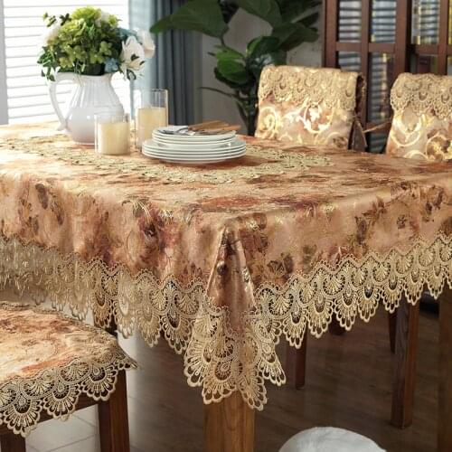 Europe luxury embroidered tablecloth table dining table cover round table cloth Dark brown flower Lace dressing TV cover HM167