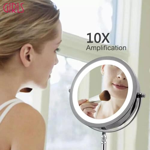 LED Makeup Mirror Cosmetic Mirror 7 Inch 10x Magnification Dual Sided 360 Degree Rotating Professional Make up Mirror