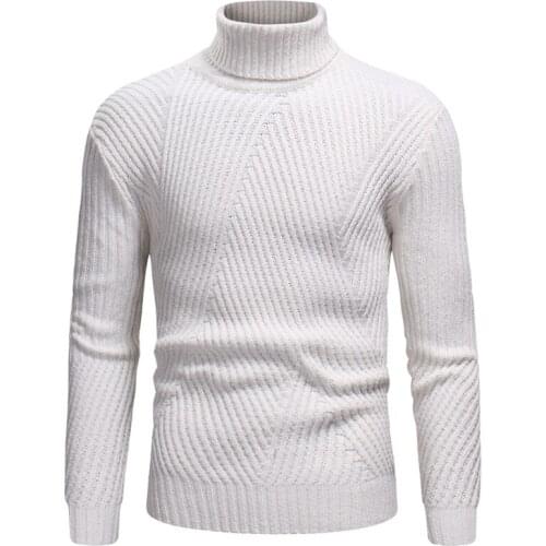 QSuper Autumn&Winter Pullover Men Sweater Clingy Slim Line Mens Sweaters Solid Color Turtleneck Knitted Sweater Male Clothing