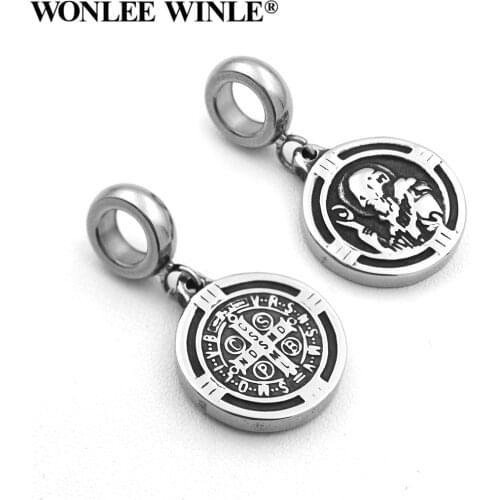 Wonlee Winle Never Fade 316L Stainless Steel 5mm Hole Double Side Charms Pendants For Bracelet Jewelry Making DIY Dangles
