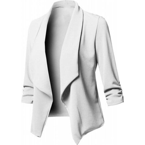 Office Women Solid Color Slim Fit Blazer Lapel Open Front Short Suit Jacket Womens Coat Winter/Autumn 2021