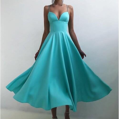 Women Vintage V Neck Solid Color Formal Dress Solid Color Sexy Strap Evening Party Long Dresses
