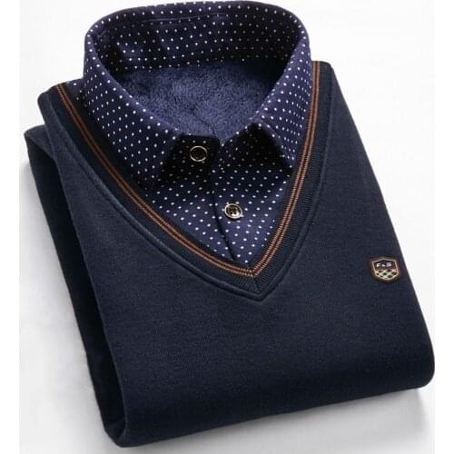 Winter mens shirt collar tops with fake two knitwear in the young bottom sweater