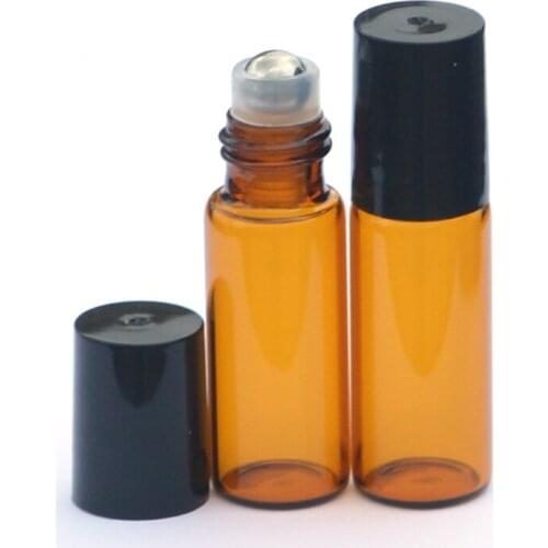 1Pcs 5ml Amber Roll On Glass Bottles Stainless Steel Roller Ball for Perfume Essential Oil Vials Mini Roller Bottle