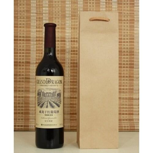 10 Pcs/lot 10x10x35cm Wine package bag Paper bag Promotion Solid color leather strap handle