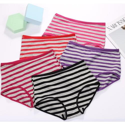 3pcs Lot Sexy Elstic Big Size High Waist Women Panties Striped Cotton Comfort Briefs Ladys Underwear Underpants Panty Intimates