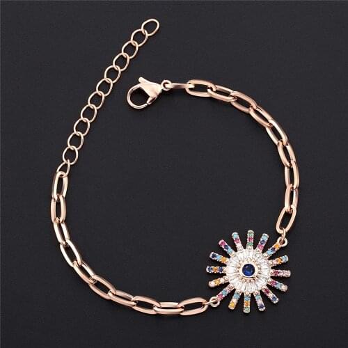 High Quality Hip Hop Chain Stainless Steel Bracelet Ladies Adjustable Colorful Zircon Sun Flower Bracelet Jewelry Summer Gift