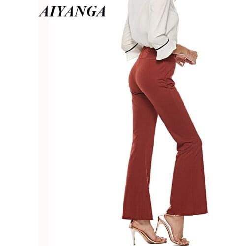 High Waist Pants Women Boot Cut Pant 2019 Spring Summer Trousers Elastic Waist Slim Fashion Elegant Office Lady Trousers Female