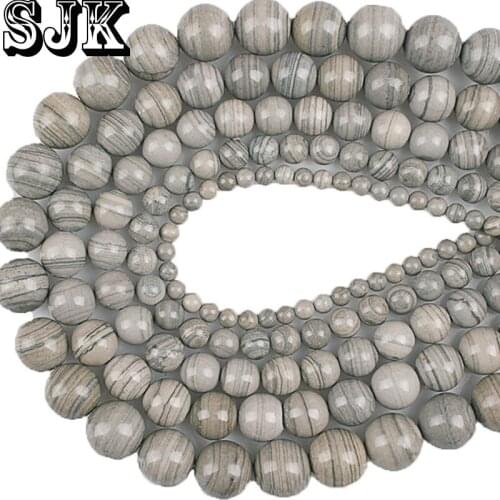 Beads Natural Stone Gray Wood Stripes Loose Beads 4 6 8 10 12MM Fit DIY Handmade Beads Fashion jewelry Making womens Accessories