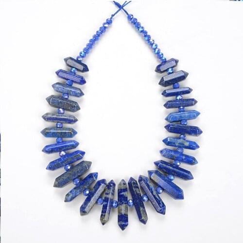 8-12 X 20-45mm Hexagonal Natural Lapis beads Pendant Healing Crystal Beads Strands For Jewelry DIY Bracelet Necklace