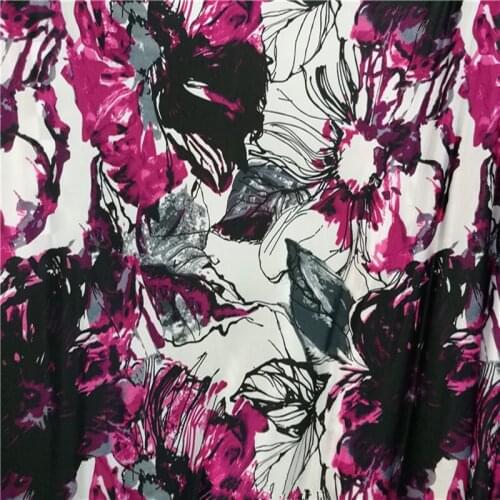 Elastic purple peony flower ice silk cloth fabric for latin dance swimsuit DIY Homedecor Materials 1Meter