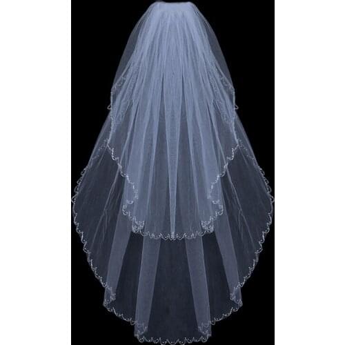 Bridal Veil Short With Comb Beaded Edge Tulle Bridal Veil Three Layer 40 CM Short Length Wedding Accessories 2021
