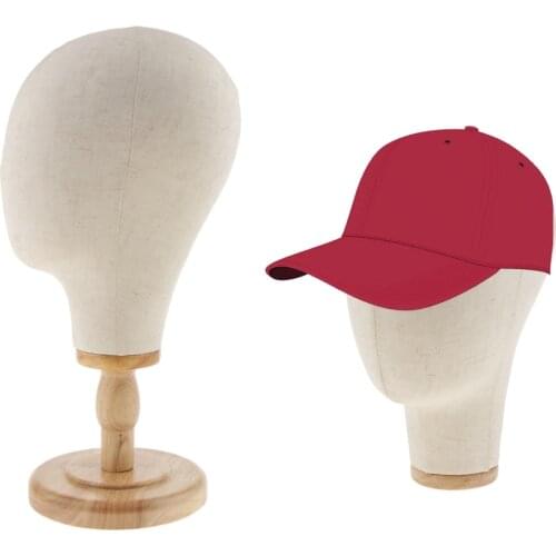 2pcs 21" Beige Color Canvas Mannequin Head For Wigs Hair Styling Hat Caps Display Holder with Detachable Wood Stand