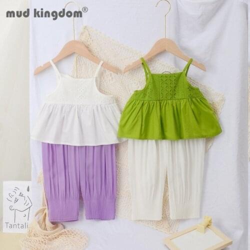 Mudkingdom Fashion Sets for Girls Summer Sling Tops Prevent Mosquitoes Pants 2Pcs Cotton Outfits Cute Set Children Clothing