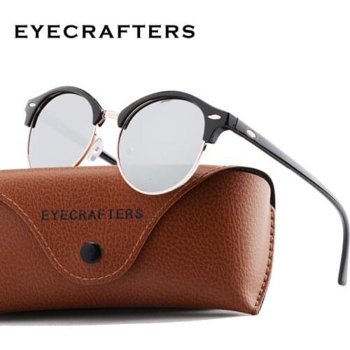 Classic Half Frame Club Round Sunglasses Polarized Womens Mens Fashion Vintage Brand Designer Mirrored Sun Glasses 2020