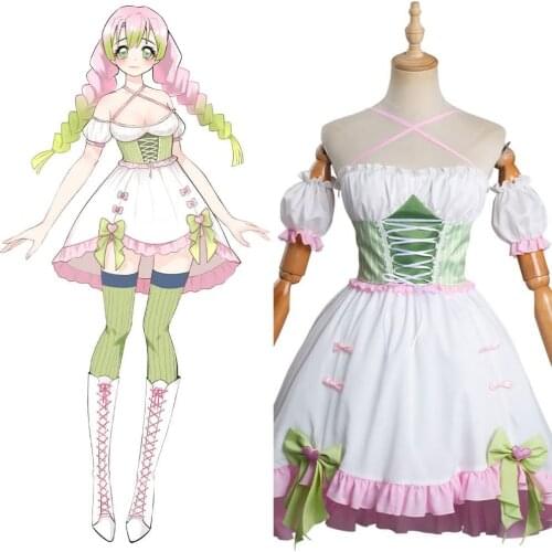 Anime Demon Slayer Kimetsu No Yaiba Kanroji Mitsuri Cosplay Costume Halloween Carnival Lolita Dress Suit