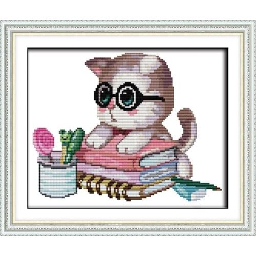 A cat that loves learning Canvas DMC 11ct 14ct Counted Chinese Cross Stitch Kits printed Cross-stitch set Embroidery Needlework