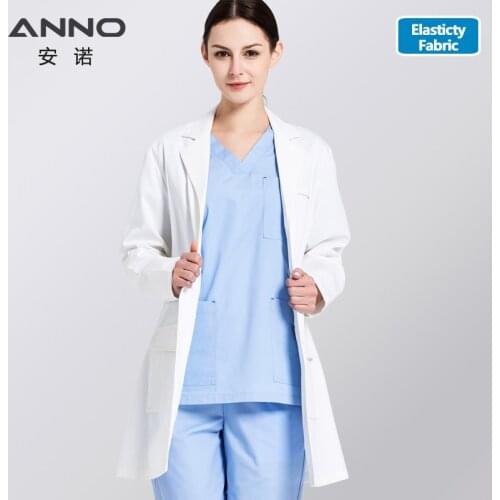ANNO White Lab Coat Elastic Fabric Doctor Uniform Scrubs Outfit Medical Clothing Long Sleeve Doctor Suit Chemistry Elasticity Ou