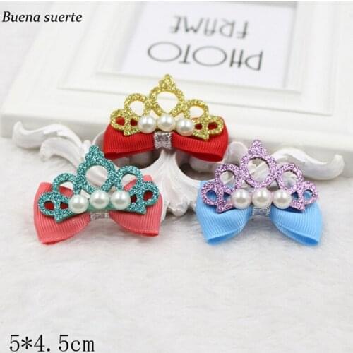 New 10pcs DIY Hand Made Girls Hair Accessories Sparkle Gold Pearls Resin Lace Bow Ribbon Crown Hair Clip Hair Band Hair Grip