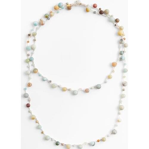 ZA Boho Statement Natural Stone Weave Layered Womens Necklace 2020 New Trendy Long Hyperbole Chain Necklace Jewelry Gifts