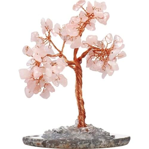 Mini Crystal Money Tree Decoration Copper Wire Wrapped Natural Stone Base Crystal Tree Lucky Office Desktop Decoration Crafts