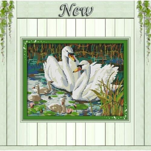 Swans swimming in the lake animal Painting Counted Print on canvas DMC 14CT 11CT DIY Cross Stitch Needlework Kits Embroidery Set