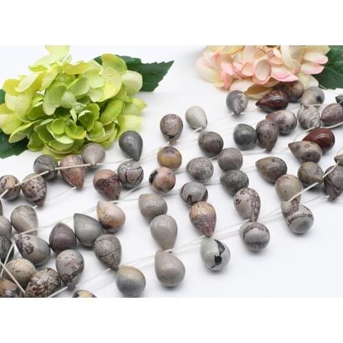 18x28mm AAAAAA Natural Smooth Matte Pale Picture Jasper Stone Drop Shape 15" Strand