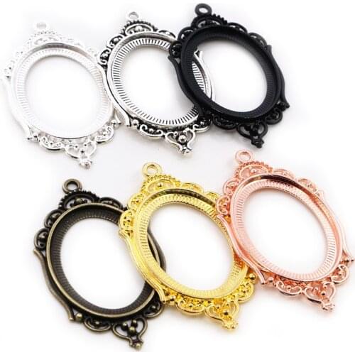 New Fashion 5pcs 30x40mm Inner Size 6 Colors Pierced Style Cabochon Base Setting Charms Pendant for DIY Jewelry Making