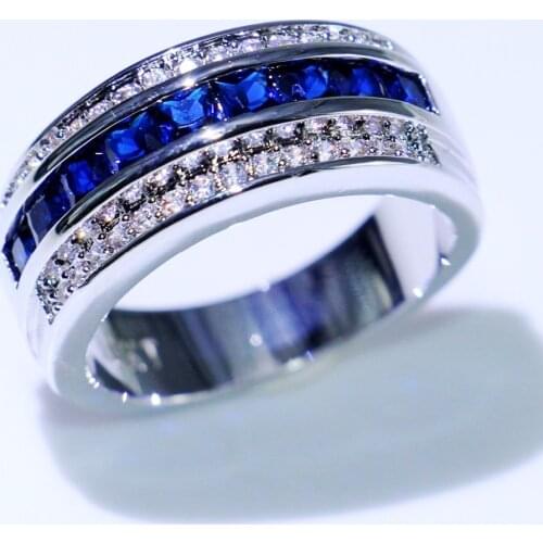Choucong New Arrival Hot Sale Fashion Jewelry 10KT White Gold Fill Princess Blue 5A CZ Eternity Wedding Band Ring for Men Women
