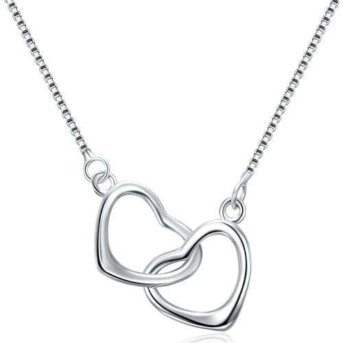 SILVERHOO Brand 925 Sterling Silver For Women Necklace Heart With Heart Together Pendent Necklace Girlfriend Gifts Fine Jewelry