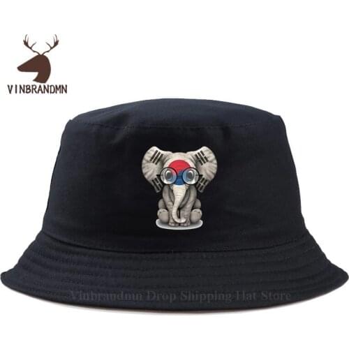 Baby Elephant with Glasses and South Korean Flag fisherman hat hip hop panama cap Fashion baseball cap woman designer bucket hat