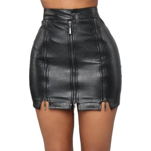 Faux Leather Sexy Mini Skirts Womens Plus Size High Waist Zipper Stitching PU Skirt Black Tight Cute Sweet Girls Dance Clubwear