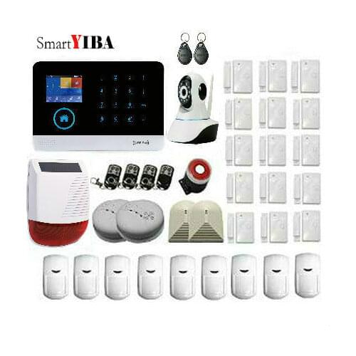 SmartYIBA Wireless GSM Alarm System Android ios APP Control home Security Alarm System with Wireless solar flash siren IP camera