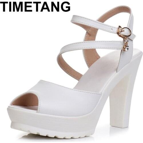 TIMETANGPlus Size 35-43 Womens Block Sandals Platform Summer Shoes High Heels Gladiator Sandals Women Silver Black white sandal