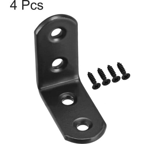 Uxcell Corner Brace Angle Bracket Fastener L Shape 40mmx40mmx20mm Black Round End with Screws, 4pcs