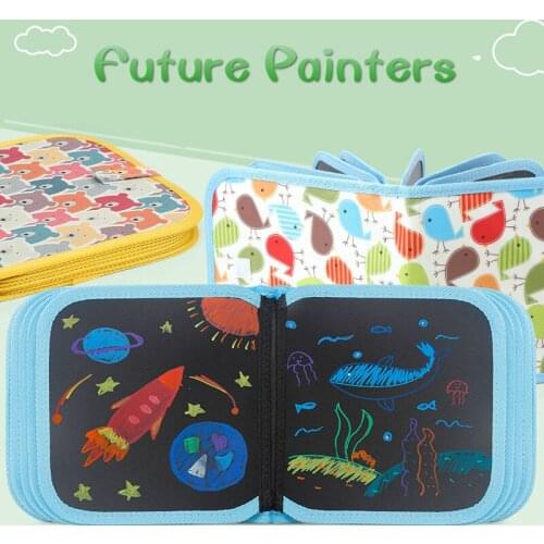 Magic Water Drawing Books Cartoon Bird Drawing Toys For Children Kids Cloth Book Reusable Painting Board Educational Toys Gift